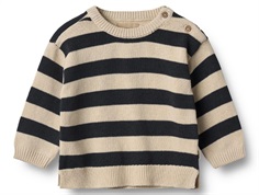 Wheat Morgan knit sweater with navy stripes